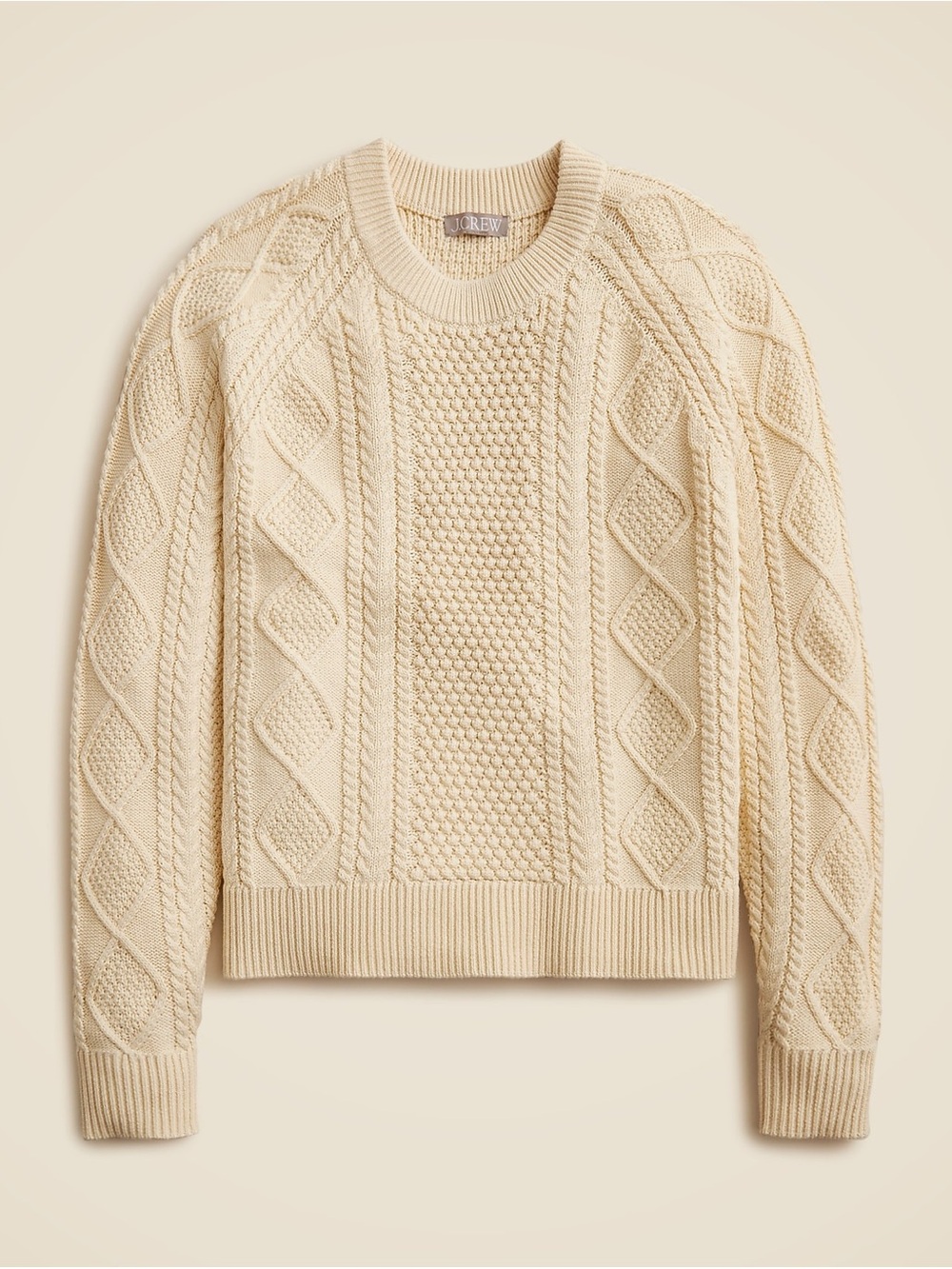 J. Crew Cream Cable Knit Crewneck Sweater